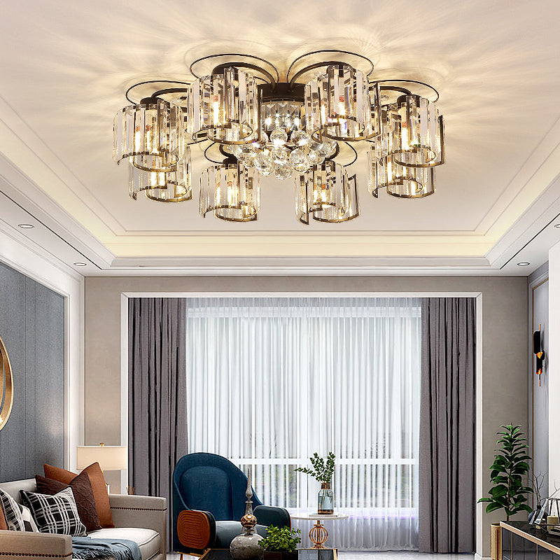 Flower Bedroom Flush Ceiling Light Crystal Contemporary Flush Light Fixture in Black Clearhalo 'Ceiling Lights' 'Close To Ceiling Lights' 'Close to ceiling' 'Flush mount' Lighting' 2137889