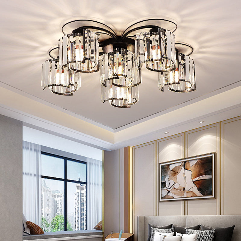 Flower Bedroom Flush Ceiling Light Crystal Contemporary Flush Light Fixture in Black 6 Black Clearhalo 'Ceiling Lights' 'Close To Ceiling Lights' 'Close to ceiling' 'Flush mount' Lighting' 2137892