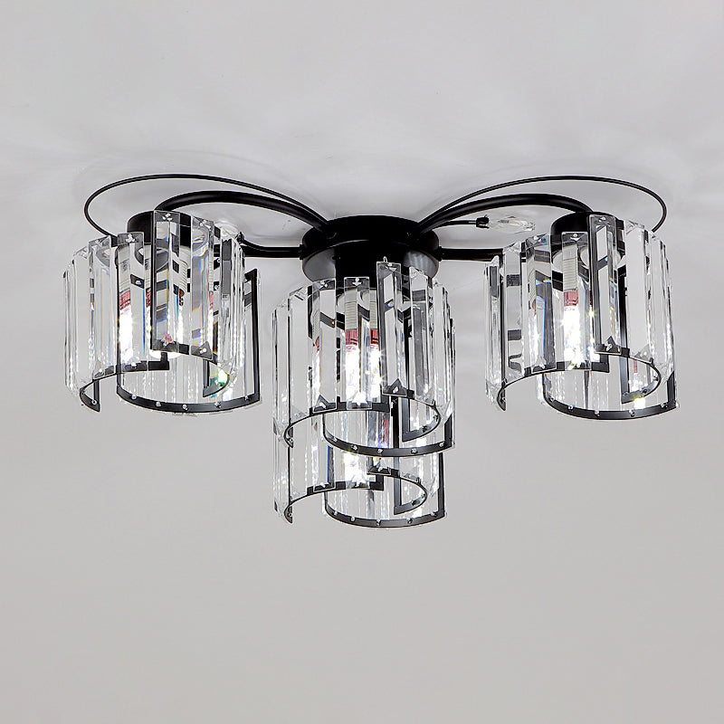 Flower Bedroom Flush Ceiling Light Crystal Contemporary Flush Light Fixture in Black 4 Black Clearhalo 'Ceiling Lights' 'Close To Ceiling Lights' 'Close to ceiling' 'Flush mount' Lighting' 2137894