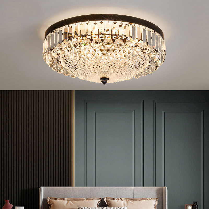 Dome Shaped Ceiling Lighting Modern Cut-Crystal Black Flush Mount Lamp for Bedroom Black Clear Clearhalo 'Ceiling Lights' 'Close To Ceiling Lights' 'Close to ceiling' 'Flush mount' Lighting' 2137897