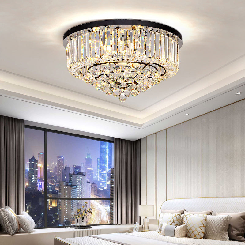 Minimalist Cone Shape Flush Light Clear Cut Crystal Bedroom Ceiling Mount Light in Black Black Clearhalo 'Ceiling Lights' 'Close To Ceiling Lights' 'Close to ceiling' 'Flush mount' Lighting' 2137906