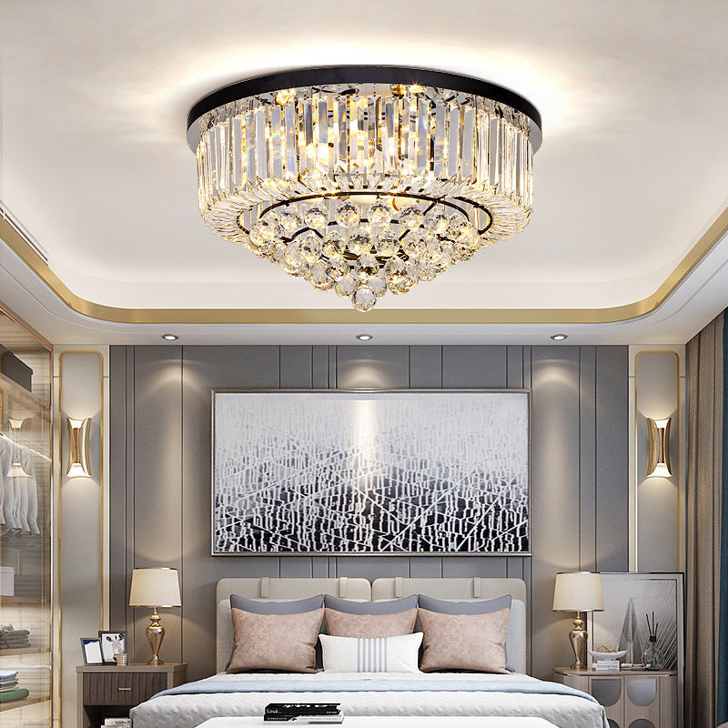 Minimalist Cone Shape Flush Light Clear Cut Crystal Bedroom Ceiling Mount Light in Black Clearhalo 'Ceiling Lights' 'Close To Ceiling Lights' 'Close to ceiling' 'Flush mount' Lighting' 2137908