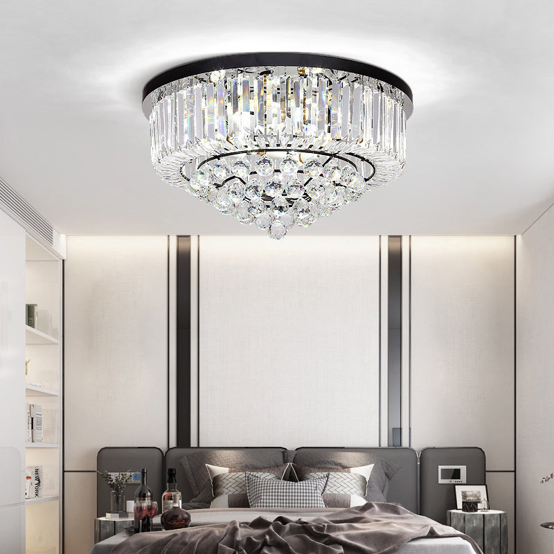 Minimalist Cone Shape Flush Light Clear Cut Crystal Bedroom Ceiling Mount Light in Black Clearhalo 'Ceiling Lights' 'Close To Ceiling Lights' 'Close to ceiling' 'Flush mount' Lighting' 2137909