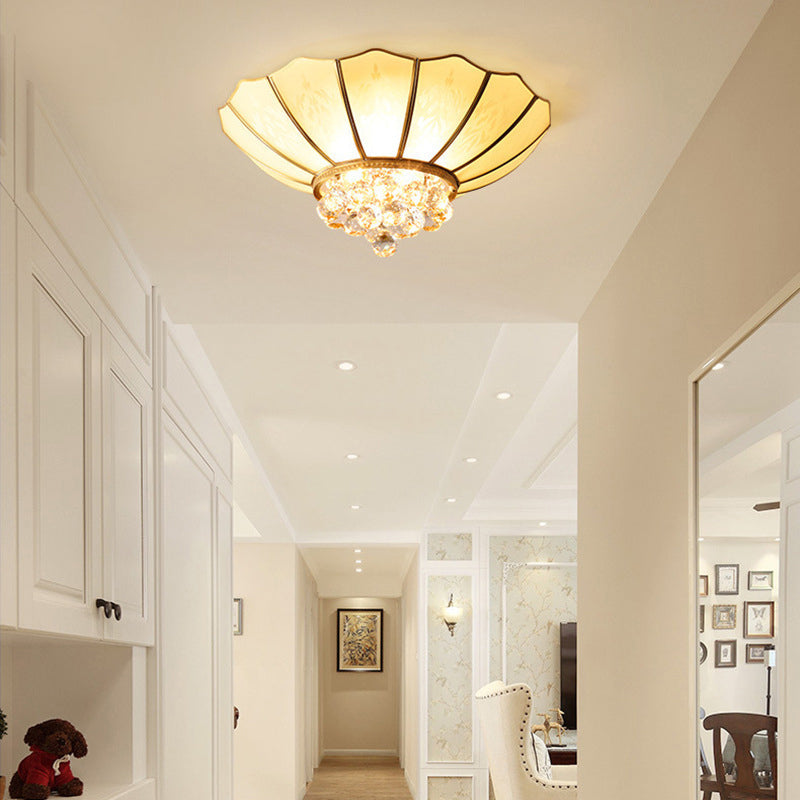 Umbrella Shaped Ceiling Flush Light Traditional Gold Frost Glass Flushmount with Beveled Crystal Orbs Gold 21