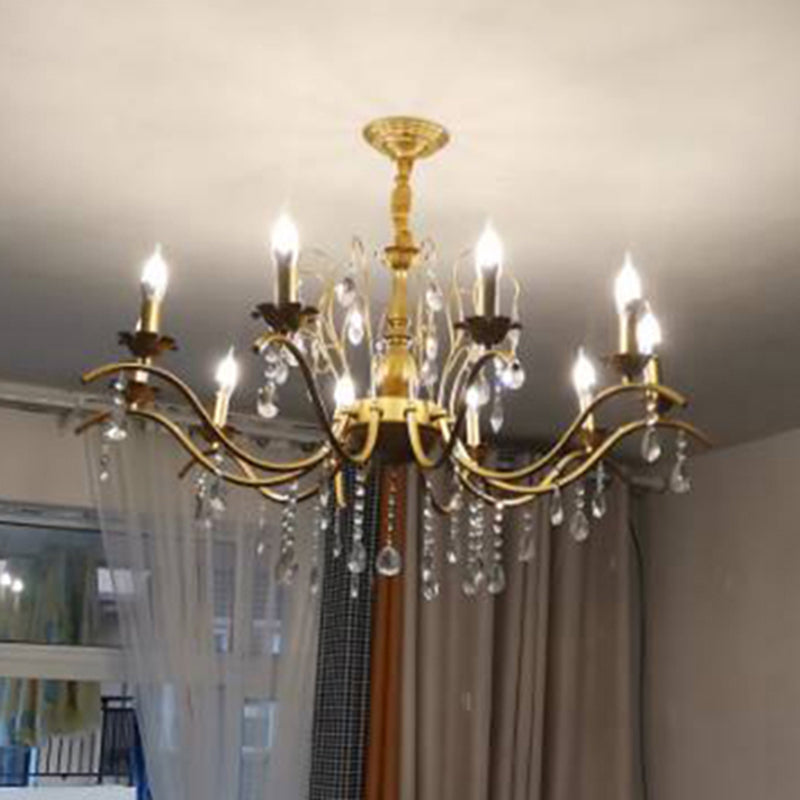 Traditional Candelabra Chandelier Metallic Hanging Pendant Light with Crystal Decoration Clearhalo 'Ceiling Lights' 'Chandeliers' Lighting' options 2137991