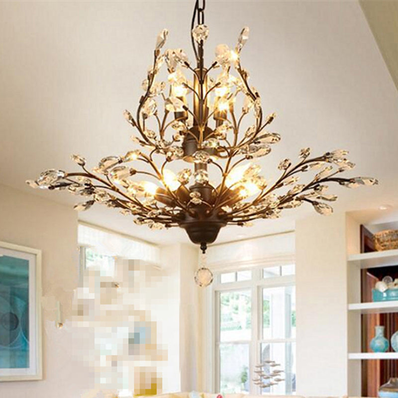 Twig Shaped Ceiling Hang Lamp Farm Style Beveled-Cut Crystal Chandelier for Living Room Clearhalo 'Ceiling Lights' 'Chandeliers' Lighting' options 2138117