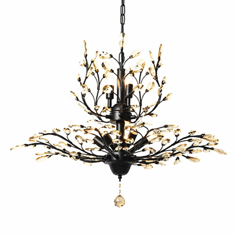 Twig Shaped Ceiling Hang Lamp Farm Style Beveled-Cut Crystal Chandelier for Living Room Clearhalo 'Ceiling Lights' 'Chandeliers' Lighting' options 2138118