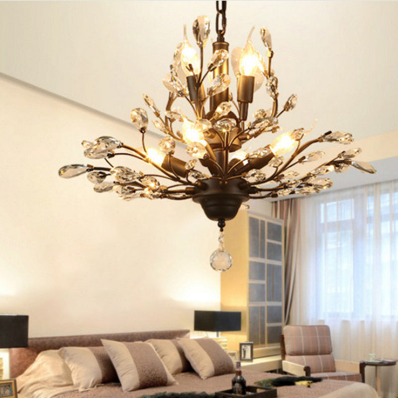 Twig Shaped Ceiling Hang Lamp Farm Style Beveled-Cut Crystal Chandelier for Living Room Clearhalo 'Ceiling Lights' 'Chandeliers' Lighting' options 2138119