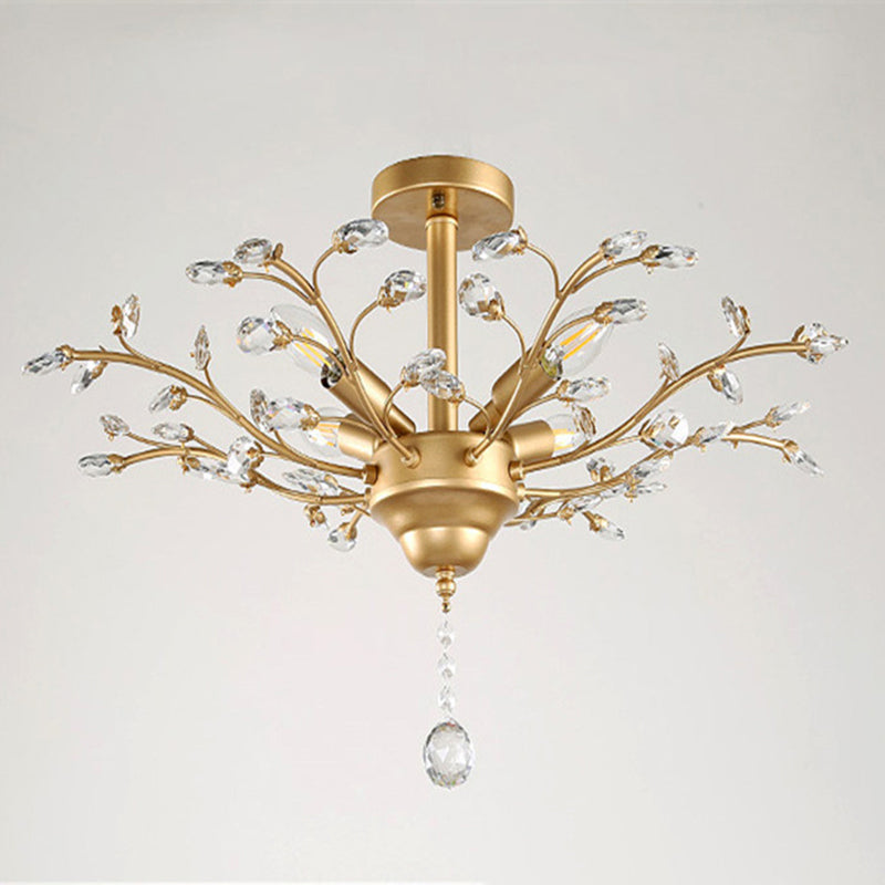 Twig Shaped Ceiling Hang Lamp Farm Style Beveled-Cut Crystal Chandelier for Living Room Clearhalo 'Ceiling Lights' 'Chandeliers' Lighting' options 2138124