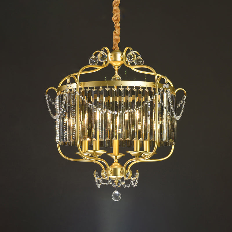 Candle Ceiling Chandelier Retro Prismatic Crystal Hanging Lamp with Scroll Frame Clearhalo 'Ceiling Lights' 'Chandeliers' Lighting' options 2138334