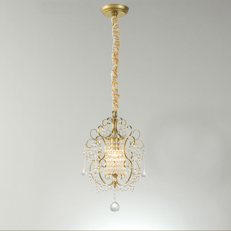 Metal Scrolled Pendulum Light French Country 1 Head Bedside Drop Pendant with Crystal Bead Clearhalo 'Ceiling Lights' 'Pendant Lights' 'Pendants' Lighting' 2138378