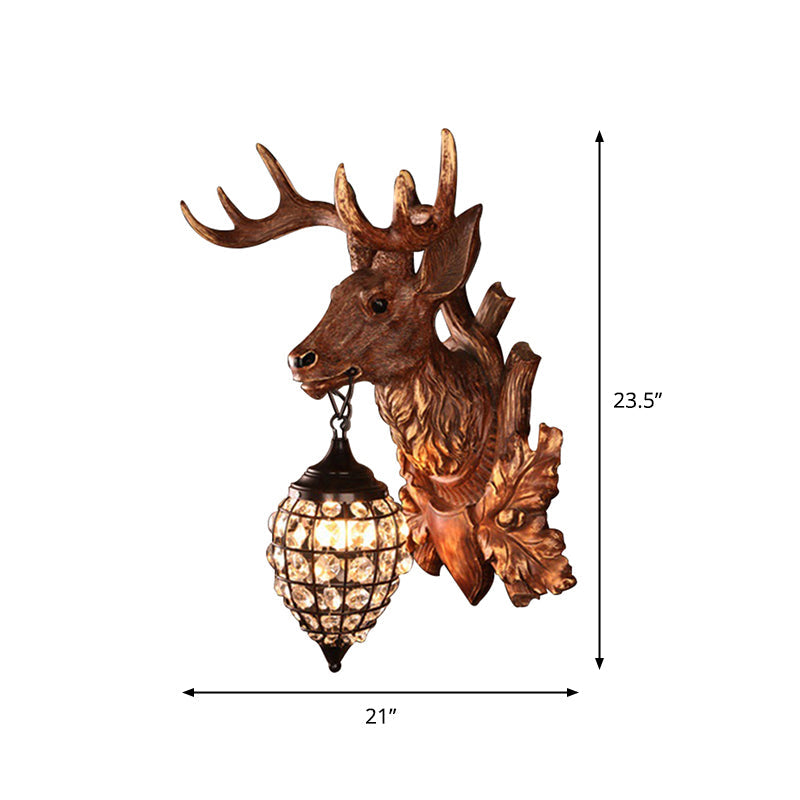 Deer Head Bistro Wall Sconce Rustic Resin Single Wall Mount Light with Oval Crystal Shade Clearhalo 'Wall Lamps & Sconces' 'Wall Lights' Lighting' 2138394