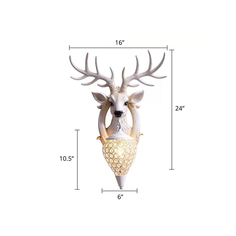 Lodge Deer Head Wall Light Fixture 1 Bulb Resin Wall Sconce with Teardrop Crystal Shade Clearhalo 'Wall Lamps & Sconces' 'Wall Lights' Lighting' 2138424