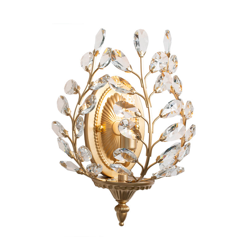 Crystal Branch Shaped Wall Lamp Countryside 1 Head Living Room Wall Sconce in Gold Clearhalo 'Wall Lamps & Sconces' 'Wall Lights' Lighting' 2138435