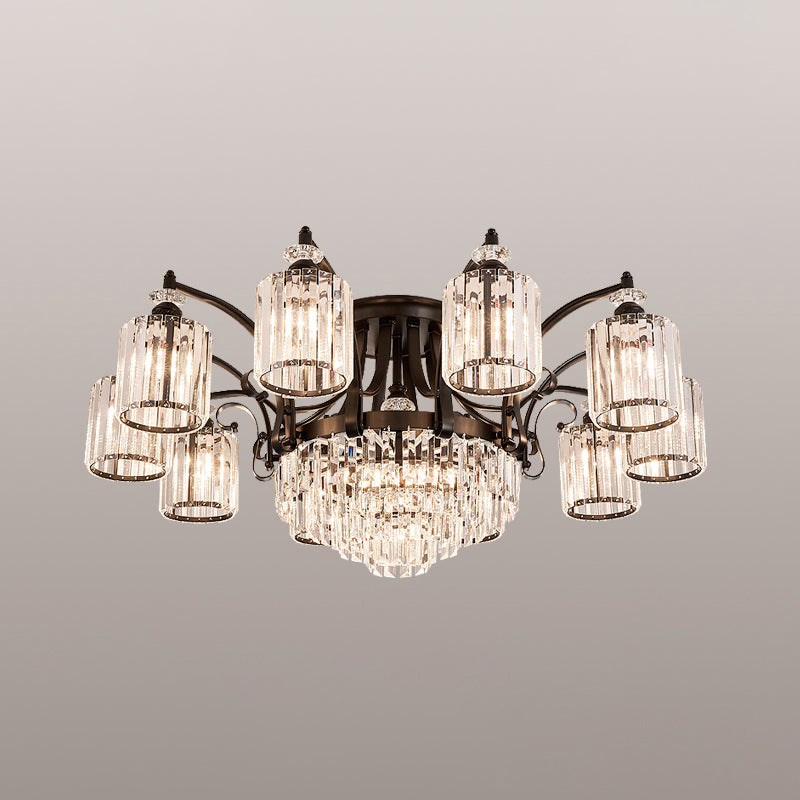 Cylindrical Crystal Flush Mount Light Modern Dining Room Semi Flush Ceiling Light in Black Clearhalo 'Ceiling Lights' 'Close To Ceiling Lights' 'Close to ceiling' 'Semi-flushmount' Lighting' 2138495