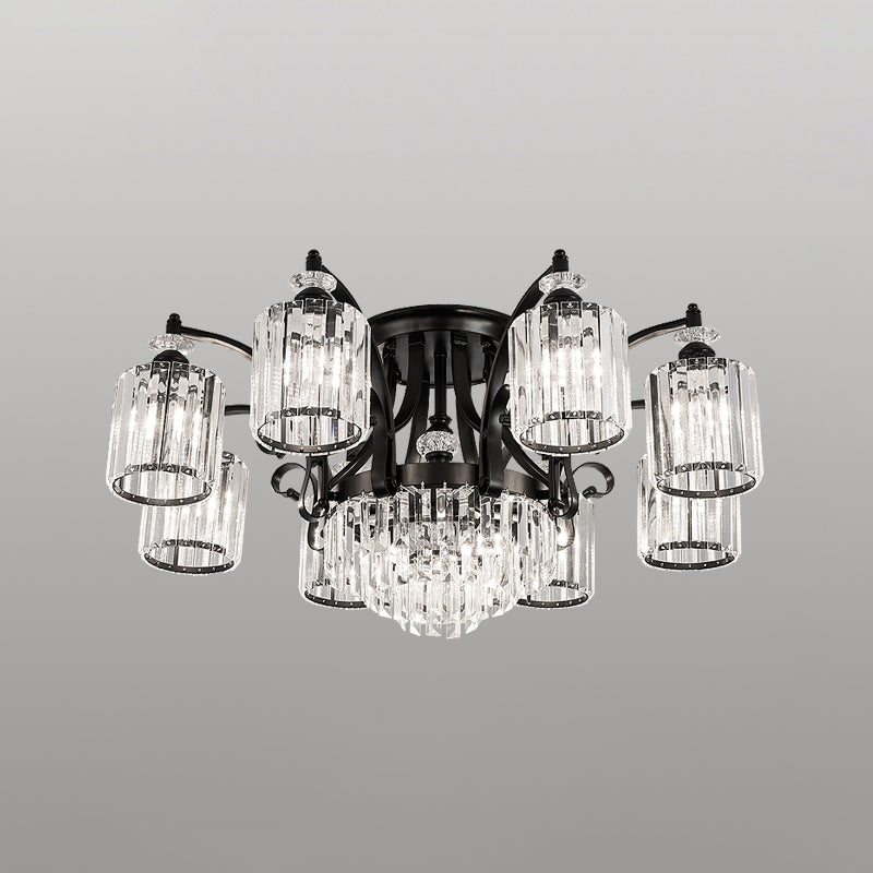 Cylindrical Crystal Flush Mount Light Modern Dining Room Semi Flush Ceiling Light in Black Clearhalo 'Ceiling Lights' 'Close To Ceiling Lights' 'Close to ceiling' 'Semi-flushmount' Lighting' 2138497