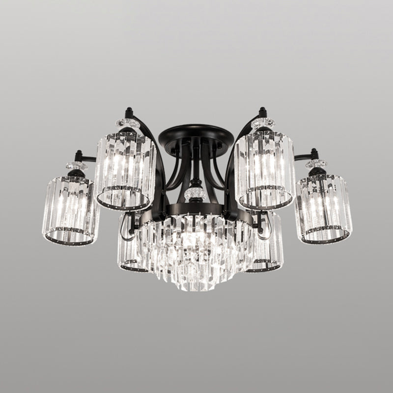 Cylindrical Crystal Flush Mount Light Modern Dining Room Semi Flush Ceiling Light in Black Clearhalo 'Ceiling Lights' 'Close To Ceiling Lights' 'Close to ceiling' 'Semi-flushmount' Lighting' 2138499