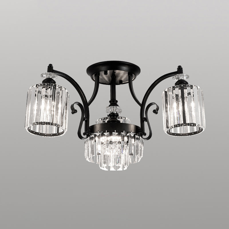 Cylindrical Crystal Flush Mount Light Modern Dining Room Semi Flush Ceiling Light in Black 3 Black Clearhalo 'Ceiling Lights' 'Close To Ceiling Lights' 'Close to ceiling' 'Semi-flushmount' Lighting' 2138500