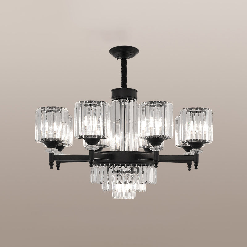 Black Chandelier Lighting Vintage Rectangular-Cut Crystal Cylinder Ceiling Light Fixture Clearhalo 'Ceiling Lights' 'Chandeliers' Lighting' options 2138509