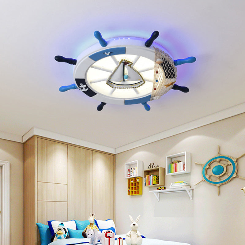 Wooden Rudder Flushmount Lighting Modernism Style LED Blue Ceiling Lighting in Warm/White Light for Kids Blue Clearhalo 'Ceiling Lights' 'Close To Ceiling Lights' 'Close to ceiling' 'Flush mount' Lighting' 214086