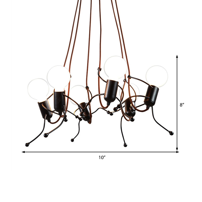 3/6 Bulbs Human Shape Chandelier Light Industrial Black Metal Hanging Ceiling Fixture Dining Room Clearhalo 'Cast Iron' 'Ceiling Lights' 'Chandeliers' 'Industrial Chandeliers' 'Industrial' 'Metal' 'Middle Century Chandeliers' 'Rustic Chandeliers' 'Tiffany' Lighting' 214604