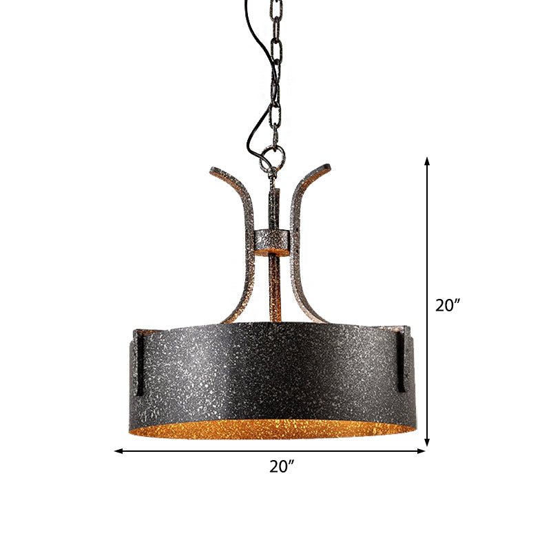 Metal Black Pendant Lamp Drum Shade 3-Light Vintage Chandelier Light Fixture with Elk, 12.5