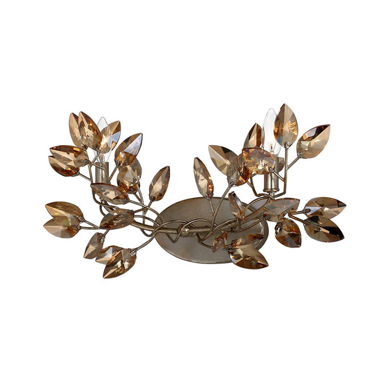 Leaf Sconce Light Modern Crystal 2 Lights Gold/Silver Wall Mount Light for Living Room Clearhalo 'Art deco wall lights' 'Cast Iron' 'Glass' 'Industrial wall lights' 'Industrial' 'Middle century wall lights' 'Modern' 'Rustic wall lights' 'Tiffany' 'Traditional wall lights' 'Wall Lamps & Sconces' 'Wall Lights' Lighting' 214753