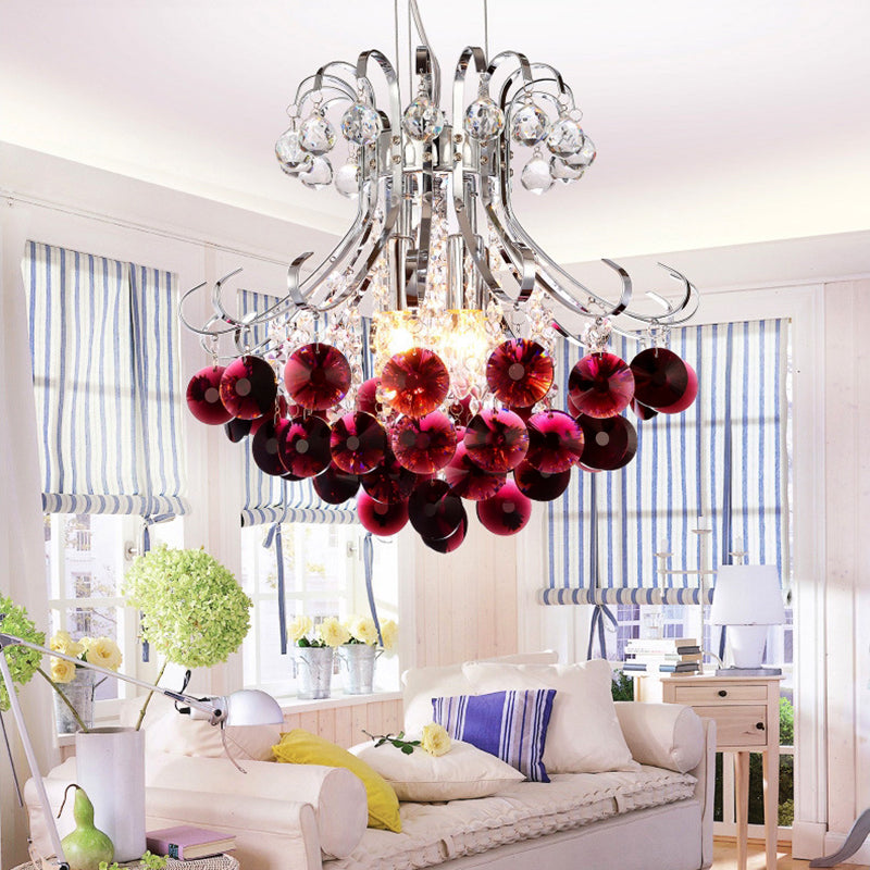 Flared Shape Crystal Chandelier Light Modern 3 Lights Clear/Red/Black Hanging Lamp Kit for Living Room Red Clearhalo 'Ceiling Lights' 'Chandeliers' 'Clear' 'Industrial' 'Modern Chandeliers' 'Modern' 'Tiffany' 'Traditional Chandeliers' Lighting' 214912