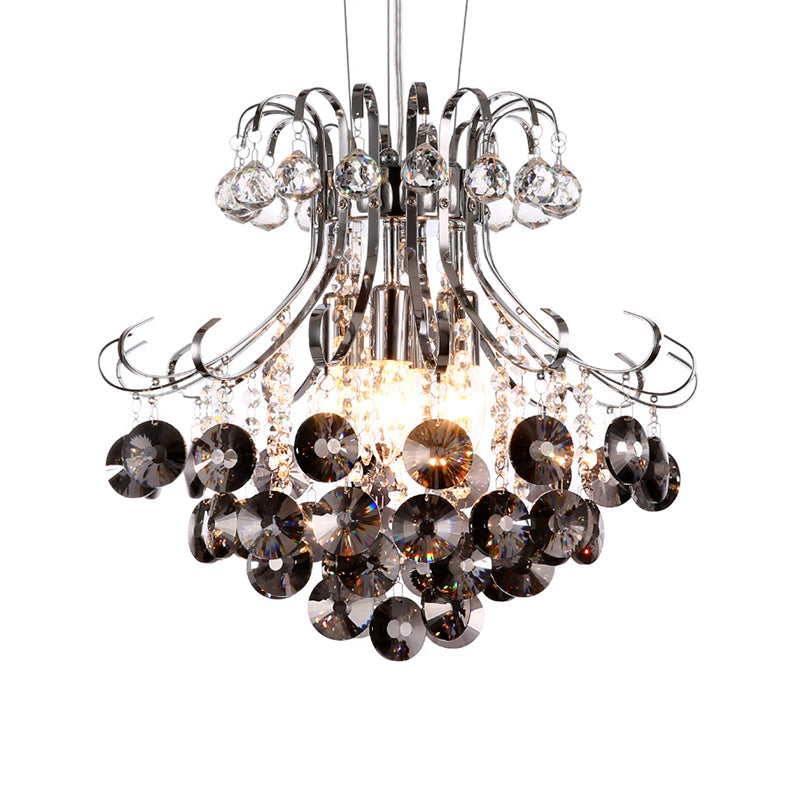 Flared Shape Crystal Chandelier Light Modern 3 Lights Clear/Red/Black Hanging Lamp Kit for Living Room Clearhalo 'Ceiling Lights' 'Chandeliers' 'Clear' 'Industrial' 'Modern Chandeliers' 'Modern' 'Tiffany' 'Traditional Chandeliers' Lighting' 214915