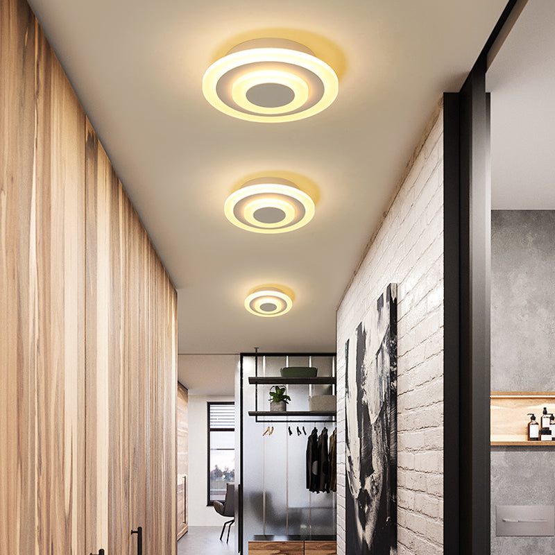 White/Coffee LED Corridor Flush Ceiling Lamp Simple Acrylic Round/Square Flushmount Lighting in Warm/White/Natural Light White Round Clearhalo 'Ceiling Lights' 'Close To Ceiling Lights' 'Close to ceiling' 'Flush mount' Lighting' 215491