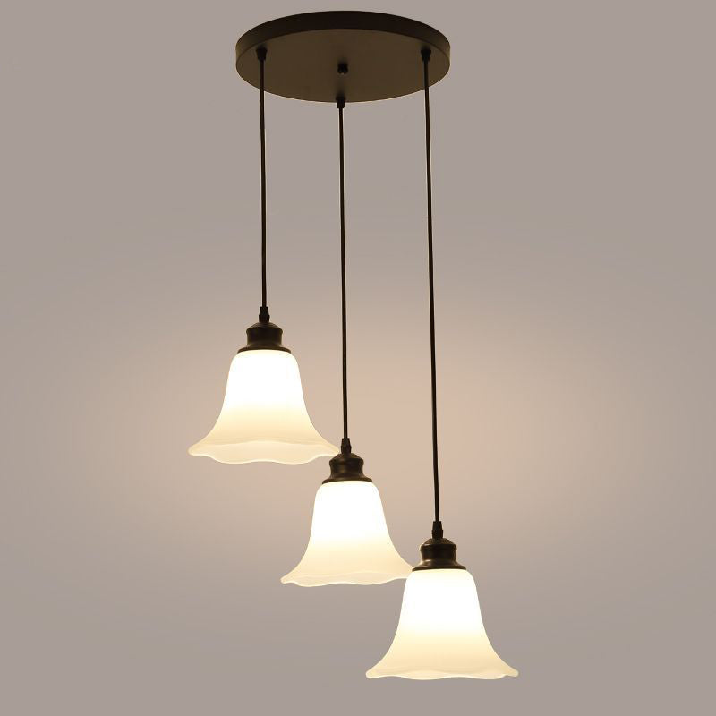 Black Flared Hanging Ceiling Light Classical Frosted Glass 3 Lights Living Room Cluster Pendant Clearhalo 'Ceiling Lights' 'Glass shade' 'Glass' 'Pendant Lights' 'Pendants' Lighting' 215970