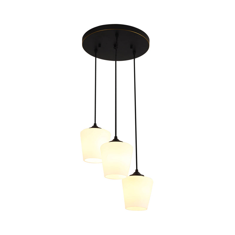 Traditional Urn Shape Hanging Ceiling Light 3 Lights White Glass Cluster Pendant Lighting in Black Clearhalo 'Ceiling Lights' 'Close To Ceiling Lights' 'Glass shade' 'Glass' 'Pendant Lights' 'Pendants' Lighting' 215997