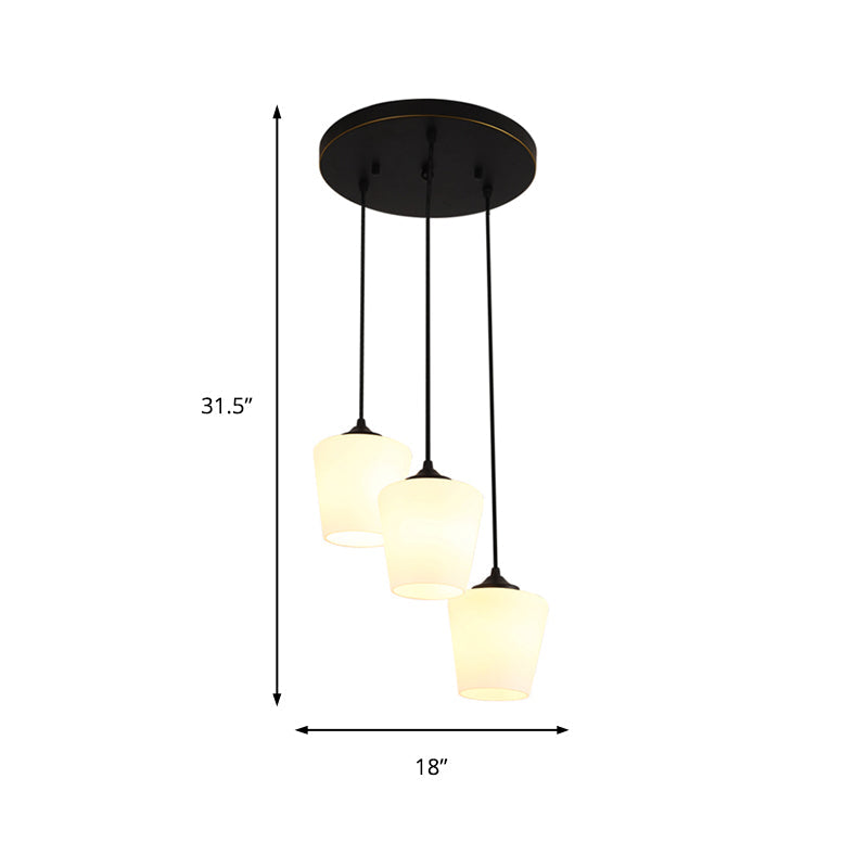 Traditional Urn Shape Hanging Ceiling Light 3 Lights White Glass Cluster Pendant Lighting in Black Clearhalo 'Ceiling Lights' 'Close To Ceiling Lights' 'Glass shade' 'Glass' 'Pendant Lights' 'Pendants' Lighting' 215998