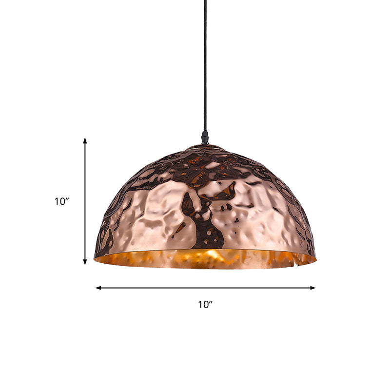 1 Light Hanging Ceiling Light with Bowl Metal Shade Classic Dining Room Pendant Lighting in Rose Gold, 10