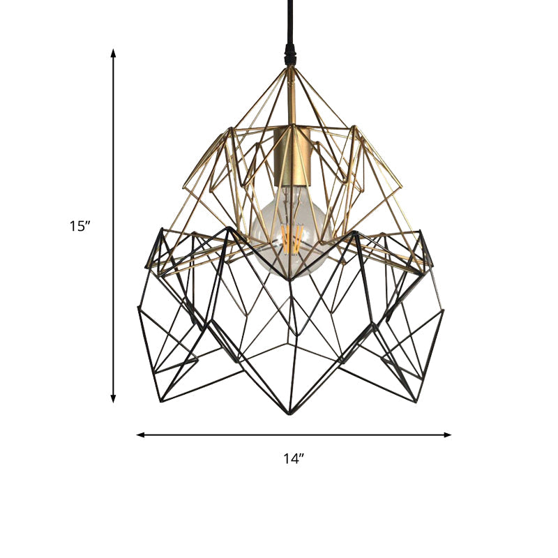 1 Light Geometric Cage Pendant Lighting Traditional Black and Gold Metal Hanging Light Fixture Clearhalo 'Ceiling Lights' 'Pendant Lights' 'Pendants' Lighting' 216032