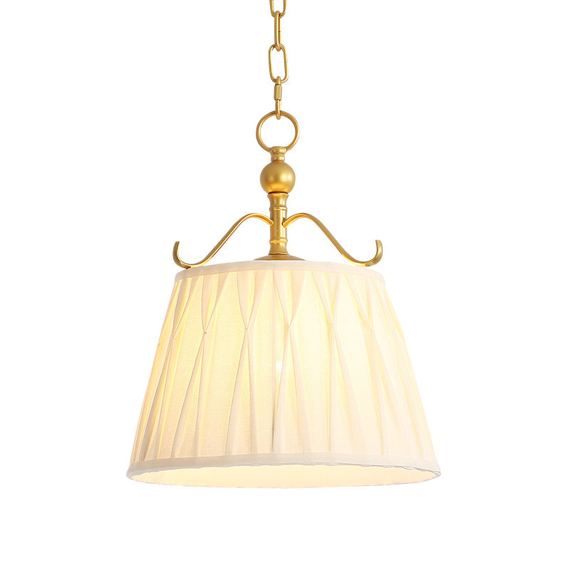 Fabric White Pendant Lamp Drum 1 Light Classic Chandelier Light Fixture for Dining Room, 11