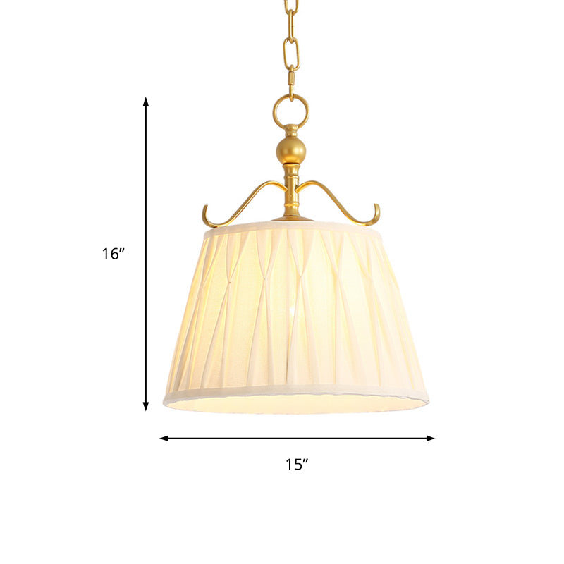 Fabric White Pendant Lamp Drum 1 Light Classic Chandelier Light Fixture for Dining Room, 11