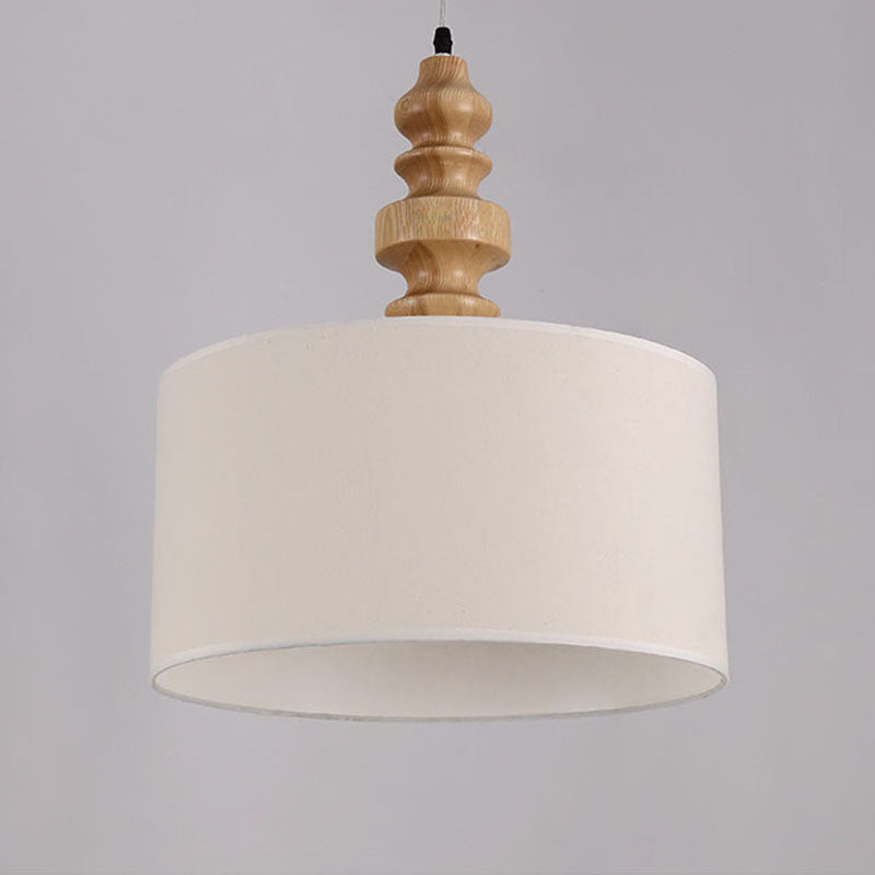 1 Light Ceiling Pendant Light Classic Drum White Fabric Hanging Lamp for Restaurant, 16