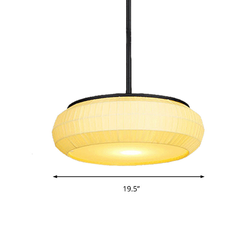 1 Light Hanging Ceiling Light with Round Fabric Shade Classic Living Room Pendant Lighting in White, 16