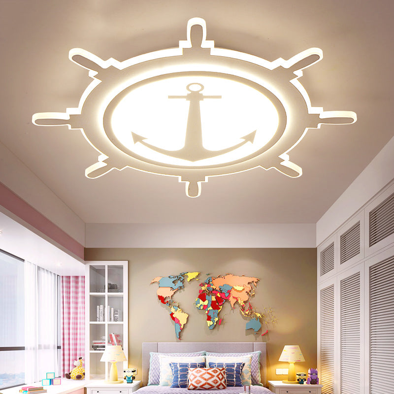 Simplicity Rudder Shaped Flush Ceiling Light Acrylic Kindergarten LED Flush Mount Lighting Fixture in White White Warm Clearhalo 'Ceiling Lights' 'Close To Ceiling Lights' 'Close to ceiling' 'Flush mount' Lighting' 2161968