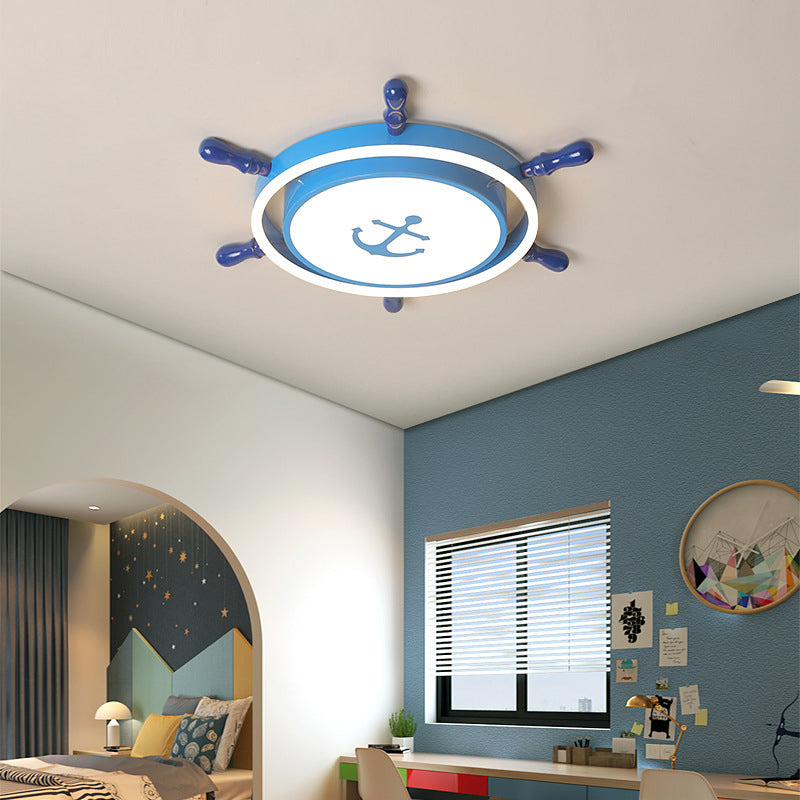 Rudder LED Flush Mount Lighting Kids Metallic Child Room Flush Mount Ceiling Light Blue Clearhalo 'Ceiling Lights' 'Close To Ceiling Lights' 'Close to ceiling' 'Flush mount' Lighting' 2161975