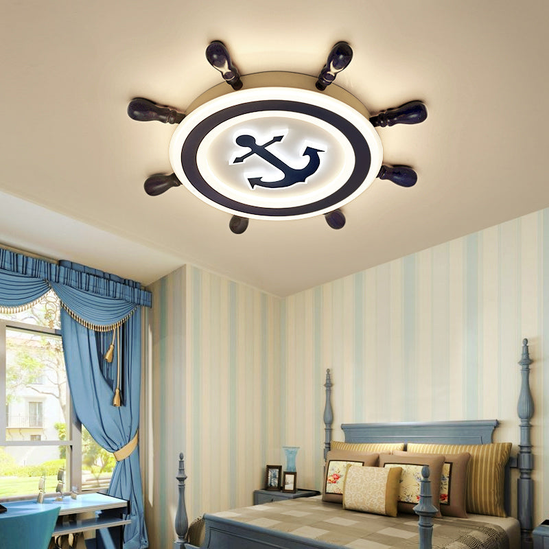 Rudder Wooden Flush Mount Lighting Cartoon Blue LED Flush Mount Fixture for Nursery Clearhalo 'Ceiling Lights' 'Close To Ceiling Lights' 'Close to ceiling' 'Flush mount' Lighting' 2161991