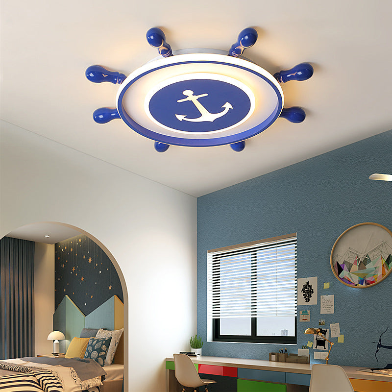 Blue Rudder Shaped LED Flush Mount Minimalist Metal Flushmount Ceiling Light for Child Room Clearhalo 'Ceiling Lights' 'Close To Ceiling Lights' 'Close to ceiling' 'Flush mount' Lighting' 2161998