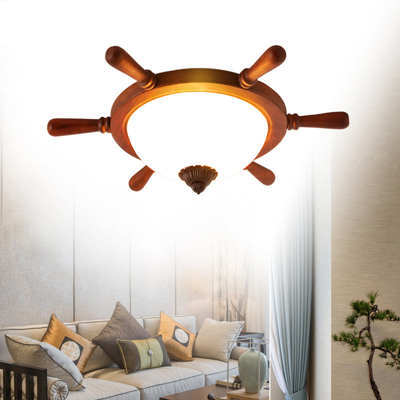 Rudder Shape Flush Light Kids Wooden Kindergarten LED Flush Ceiling Light Fixture Brown Clearhalo 'Ceiling Lights' 'Close To Ceiling Lights' 'Close to ceiling' 'Flush mount' Lighting' 2162011