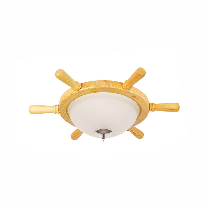 Rudder Shape Flush Light Kids Wooden Kindergarten LED Flush Ceiling Light Fixture Yellow Clearhalo 'Ceiling Lights' 'Close To Ceiling Lights' 'Close to ceiling' 'Flush mount' Lighting' 2162015