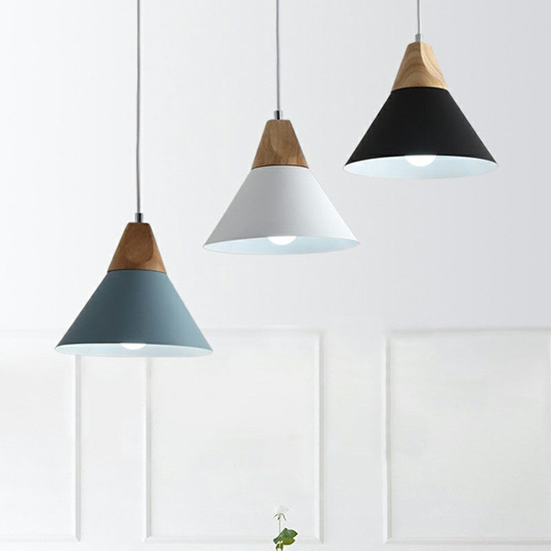 Metallic Conical Shade Hanging Light Nordic Style 3 Bulbs Wood Multi Light Pendant Clearhalo 'Ceiling Lights' 'Pendant Lights' 'Pendants' Lighting' 2162113