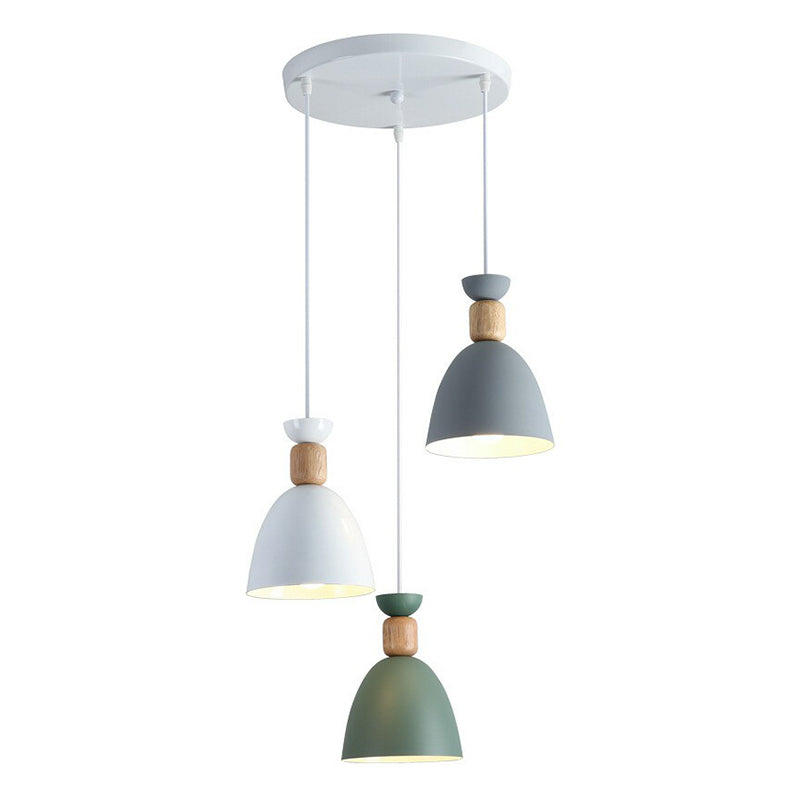 Inverted Cup Metallic Multi Ceiling Light Macaron 3 Heads White Suspension Lighting Clearhalo 'Ceiling Lights' 'Pendant Lights' 'Pendants' Lighting' 2162117