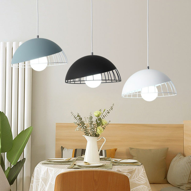 Nordic Style Dome Shade Hanging Light Metallic 3 Bulbs Dining Room Multi Light Pendant Blue-Black Clearhalo 'Ceiling Lights' 'Pendant Lights' 'Pendants' Lighting' 2162140_673fb962-8432-42de-8f13-cda62f4f04b6