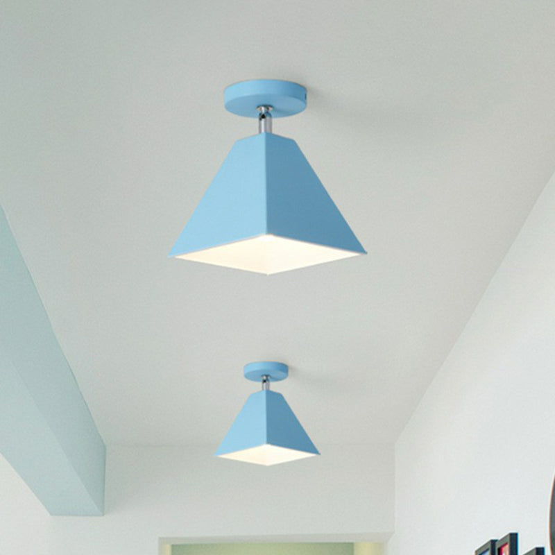 Simplicity Trapezoid Semi Flush Mount Metallic Single-Bulb Corridor Ceiling Mounted Light Blue Clearhalo 'Ceiling Lights' 'Close To Ceiling Lights' 'Close to ceiling' 'Semi-flushmount' Lighting' 2162158