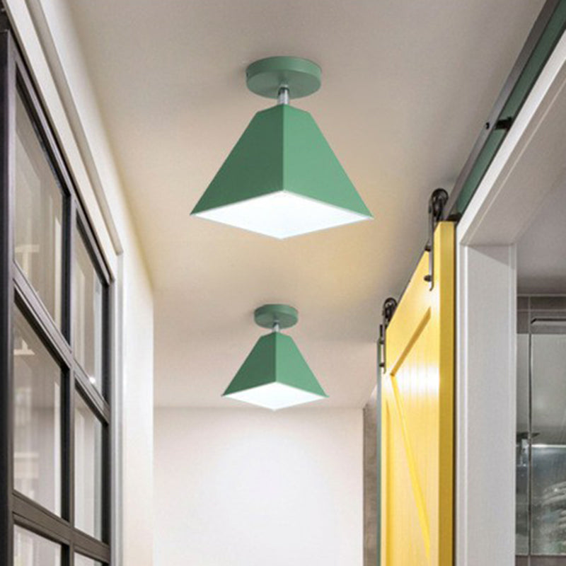 Simplicity Trapezoid Semi Flush Mount Metallic Single-Bulb Corridor Ceiling Mounted Light Green Clearhalo 'Ceiling Lights' 'Close To Ceiling Lights' 'Close to ceiling' 'Semi-flushmount' Lighting' 2162160